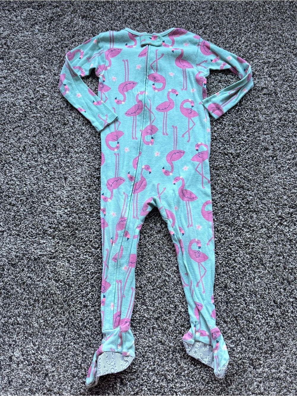 Girls Turquoise and Pink Flamingo Footed One-Piece Pajamas